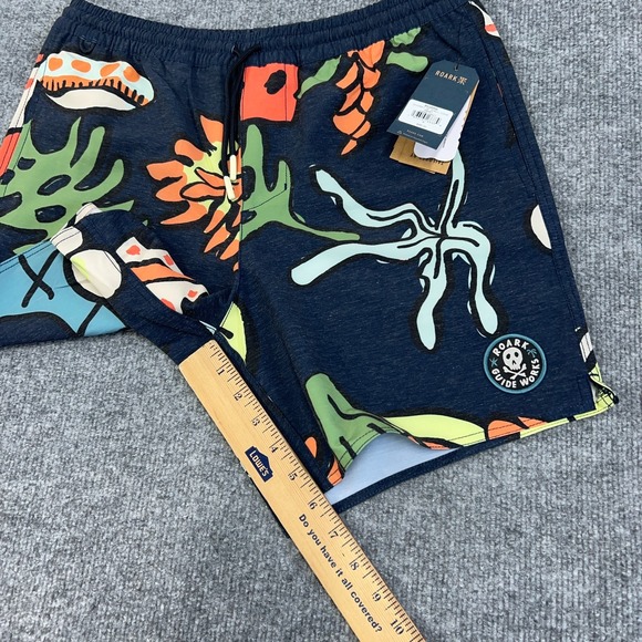Roark Swim Shorts Mens S Navy Graphic Print Shorey 16" Shell Cove Drawstring 6" - Picture 3 of 9
